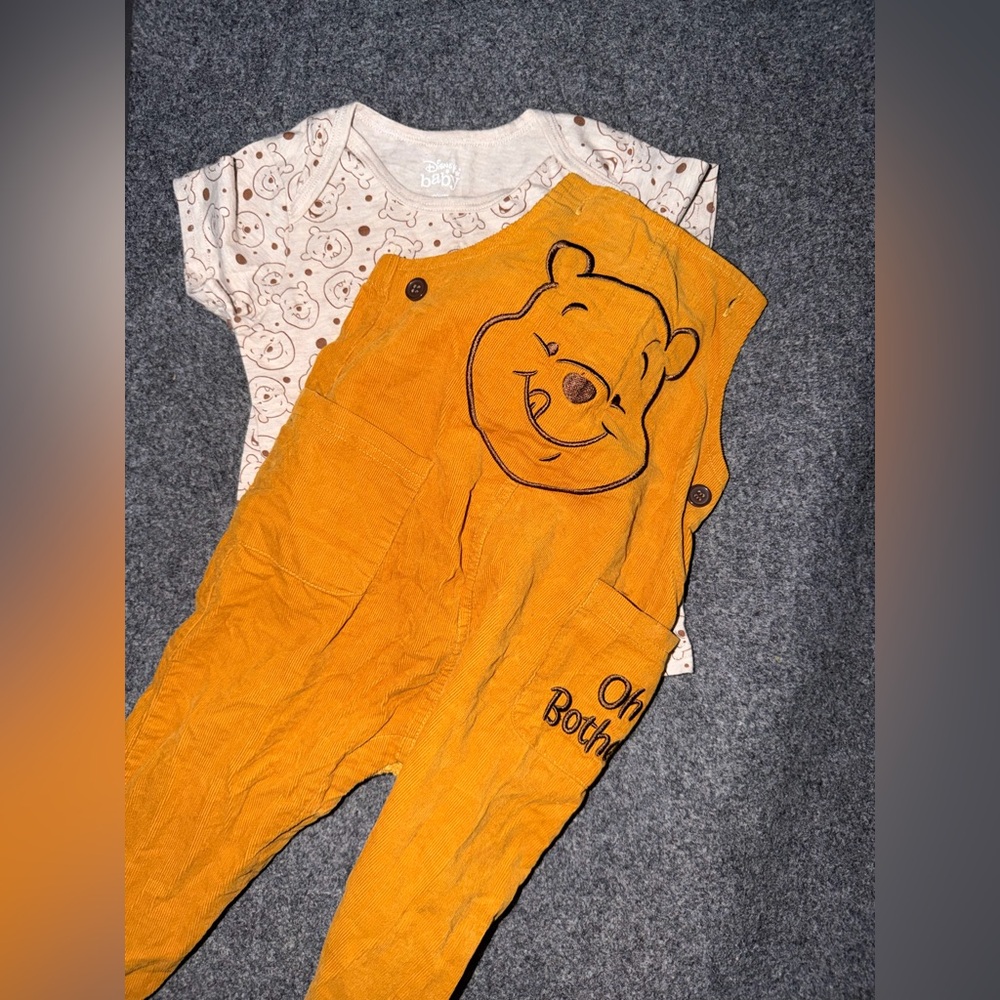 Disney Baby Winnie the Pooh Corduroy Overalls with Bear Print shirt 24 months